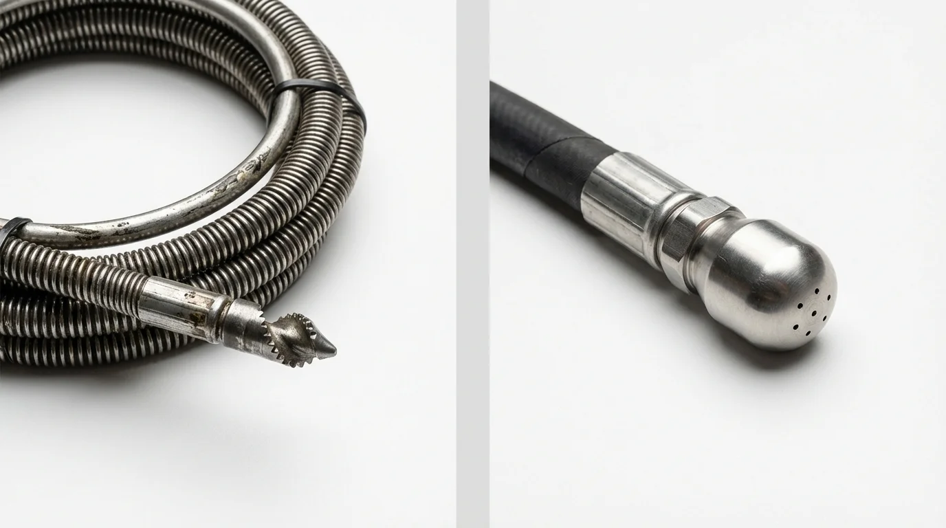 Drain snake cable and hydro jetting nozzle used for drain cleaning in Lima, NY