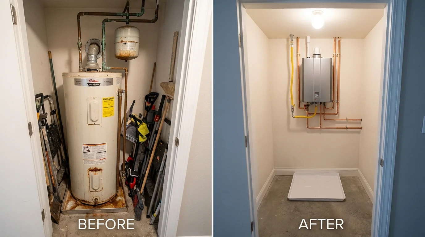 Tank water heater versus wall-mounted tankless unit comparison for Lima, NY homeowners