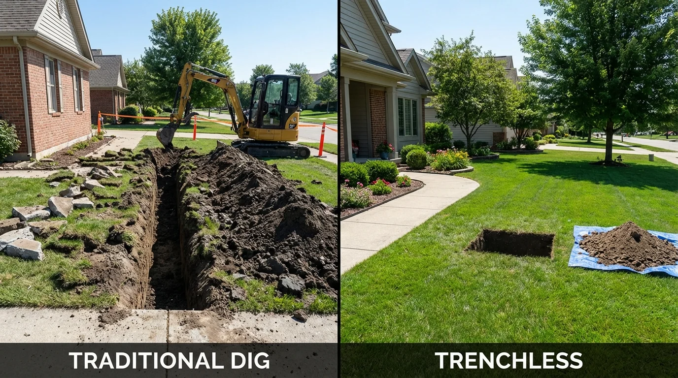 Trenchless sewer repair with minimal yard damage versus traditional excavation in Lima, NY